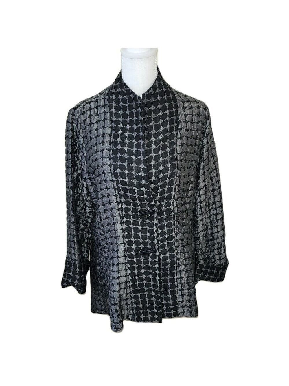 IC by Connie K Fit & Flare Black & Shiny Dark Gray Woven Jacket Women's Size M